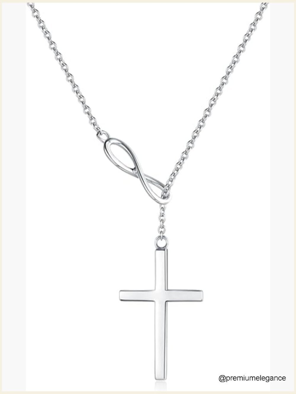 White Gold Plated 925 Sterling Silver Infinity Cross Pendant Lariat Y Necklace